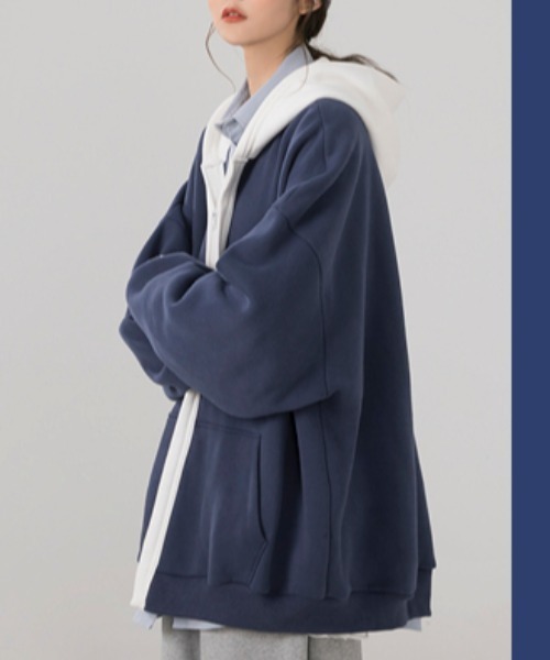 sevens(セブンズ)の「【sevens】フェイクレイヤードオーバーサイズパーカー(パーカー・レディース・ライトブルー/ダークブルー・FREE)」の13枚目の写真