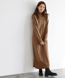 もっちりカシミヤタッチハイネックロングニットワンピース