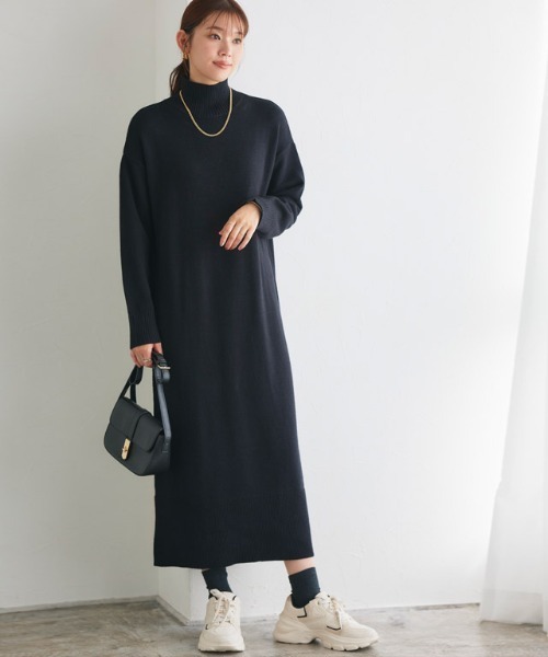 s*n様 美品⭐BLAMINK アイボリー ニットロングワンピース　カシミア セール】もっちりカシミヤタッチハイネックロングニットワンピース