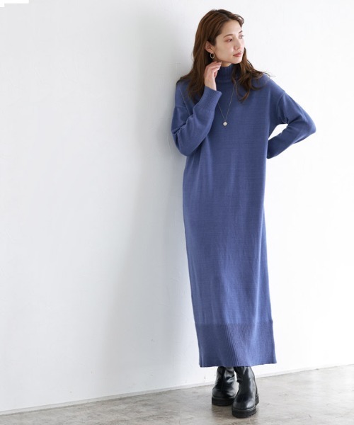 セール】もっちりカシミヤタッチハイネックロングニット