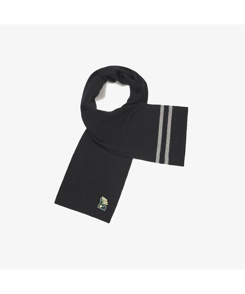 LACOSTE(ラコステ)の「フラッグロゴワッペンニットマフラー(マフラー)」|ブラック