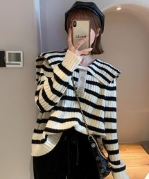 【leune】BIGカラーボーダーニット
