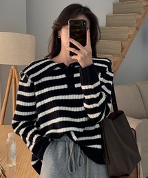 【leune】BIGカラーボーダーニット