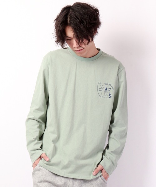 FUNALIVE(ファンアライブ)の「ブルドッグイラスト長袖Tシャツ(Tシャツ/カットソー・メンズ・ホワイト/ブルーグリーン・S/L/M)」の6枚目の写真