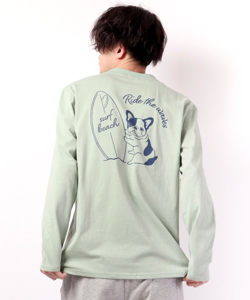 FUNALIVE(ファンアライブ)の「ブルドッグイラスト長袖Tシャツ(Tシャツ/カットソー・メンズ・ホワイト/ブルーグリーン・S/L/M)」の8枚目の写真