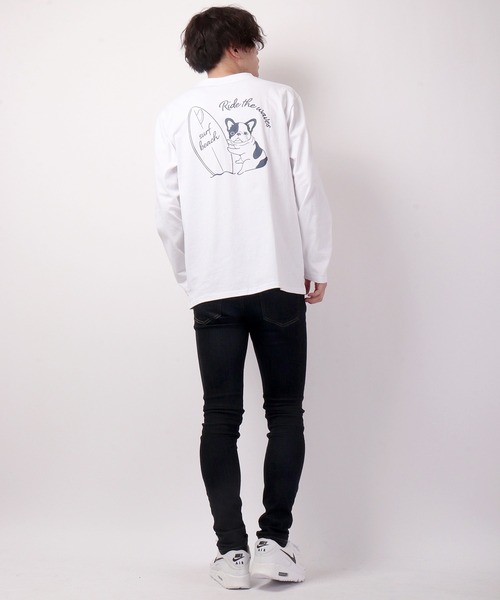 FUNALIVE(ファンアライブ)の「ブルドッグイラスト長袖Tシャツ(Tシャツ/カットソー・メンズ・ホワイト/ブルーグリーン・S/L/M)」の3枚目の写真