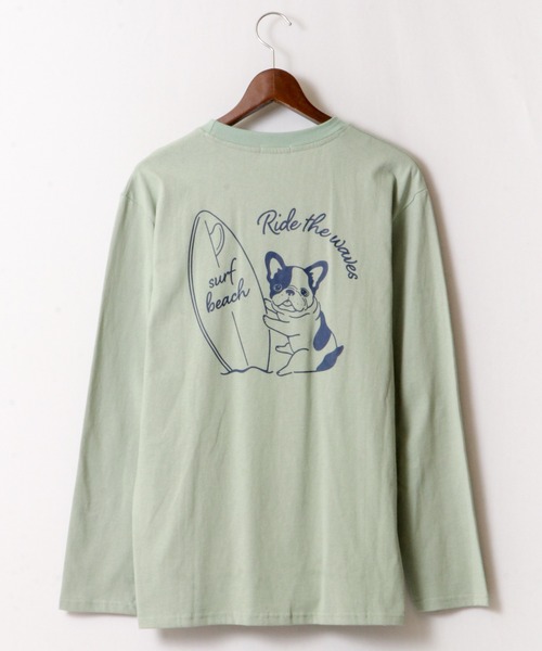 FUNALIVE(ファンアライブ)の「ブルドッグイラスト長袖Tシャツ(Tシャツ/カットソー・メンズ・ホワイト/ブルーグリーン・S/L/M)」の5枚目の写真