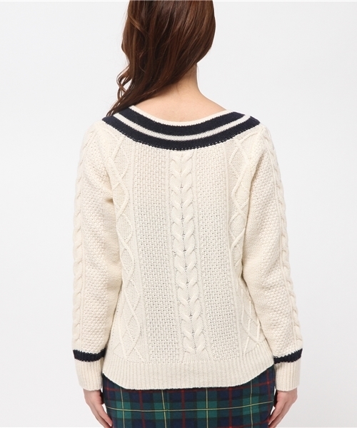 CIAOPANIC（チャオパニック）の「【Ciaopanic】Vネックチルデン（ニット/セーター・レディース・ネイビー/オフホワイト・FREE）」の5枚目の写真