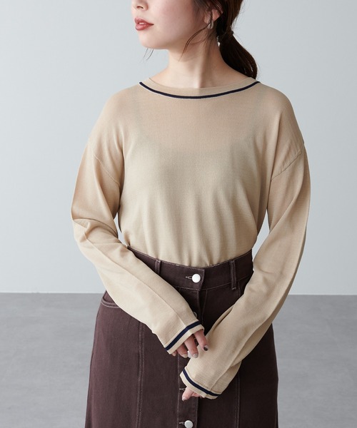 natural couture（ナチュラルクチュール）の「ちょっとモードな配色ラインニット（ニット/セーター・レディース・ブラック/ベージュ/グリーン・FREE）」の3枚目の写真