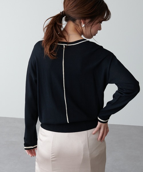 natural couture（ナチュラルクチュール）の「ちょっとモードな配色ラインニット（ニット/セーター・レディース・ブラック/ベージュ/グリーン・FREE）」の19枚目の写真