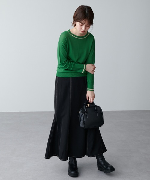 natural couture（ナチュラルクチュール）の「ちょっとモードな配色ラインニット（ニット/セーター・レディース・ブラック/ベージュ/グリーン・FREE）」の10枚目の写真