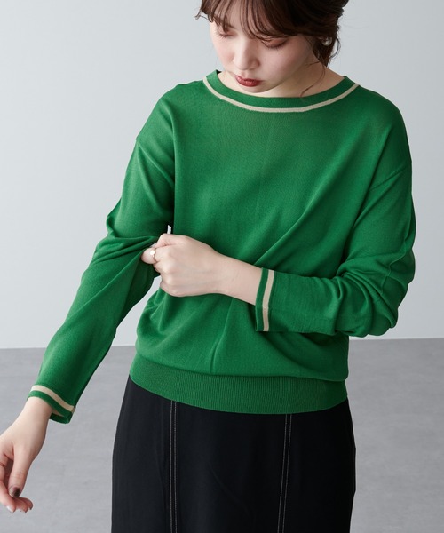 natural couture（ナチュラルクチュール）の「ちょっとモードな配色ラインニット（ニット/セーター・レディース・ブラック/ベージュ/グリーン・FREE）」の8枚目の写真