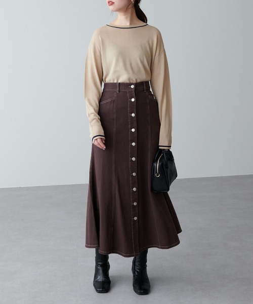 natural couture（ナチュラルクチュール）の「ちょっとモードな配色ラインニット（ニット/セーター・レディース・ブラック/ベージュ/グリーン・FREE）」の18枚目の写真