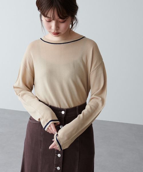 natural couture（ナチュラルクチュール）の「ちょっとモードな配色ラインニット（ニット/セーター・レディース・ブラック/ベージュ/グリーン・FREE）」の20枚目の写真