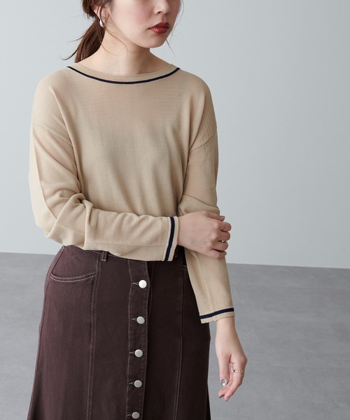 natural couture（ナチュラルクチュール）の「ちょっとモードな配色ラインニット（ニット/セーター・レディース・ブラック/ベージュ/グリーン・FREE）」の13枚目の写真