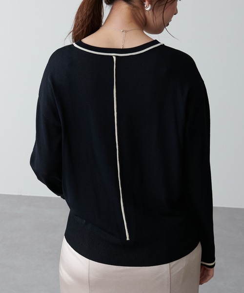 natural couture（ナチュラルクチュール）の「ちょっとモードな配色ラインニット（ニット/セーター・レディース・ブラック/ベージュ/グリーン・FREE）」の9枚目の写真