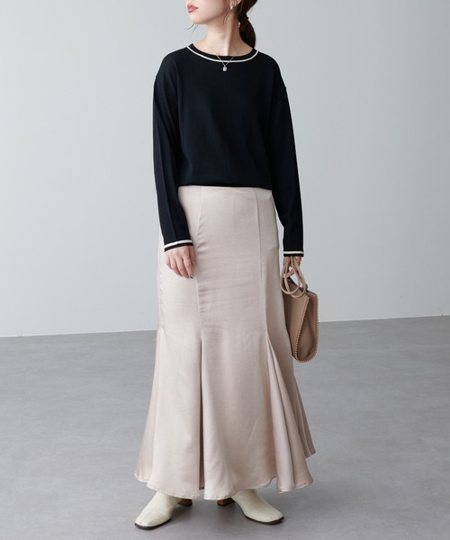 natural couture（ナチュラルクチュール）の「ちょっとモードな配色ラインニット（ニット/セーター・レディース・ブラック/ベージュ/グリーン・FREE）」の12枚目の写真