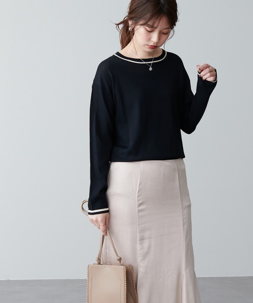 natural couture（ナチュラルクチュール）の「ちょっとモードな配色ラインニット（ニット/セーター・レディース・ブラック/ベージュ/グリーン・FREE）」の17枚目の写真