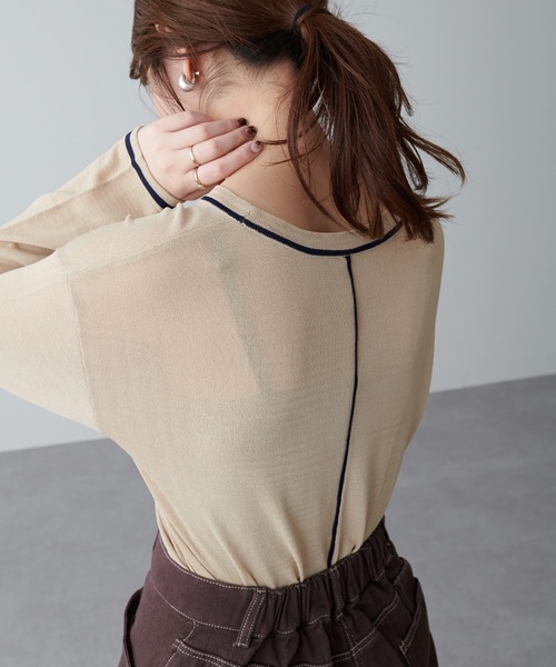 natural couture（ナチュラルクチュール）の「ちょっとモードな配色ラインニット（ニット/セーター・レディース・ブラック/ベージュ/グリーン・FREE）」の22枚目の写真