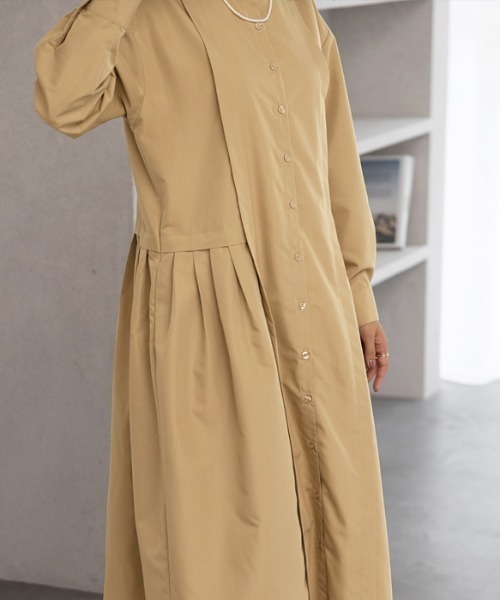 ベイジ CORRIS バンドカラー シャツ ワンピース ベージュ 4 ベイジ CORRIS バンドカラー シャツ ワンピース ベージュ 4