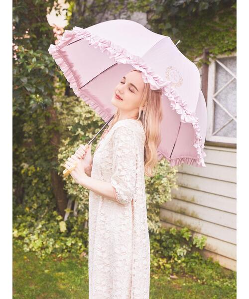 美品 傘 商品名:Maison de FLEUR 　フリル長傘 ピンク メゾン ド フルール Maison de FLEUR ヒートカットフリル長傘
