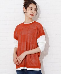 Cutie Blonde | 【S-L/2点セット】カラーメッシュニットベスト+ロンT(その他トップス)