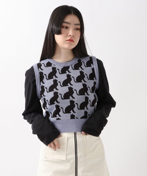 WONDER VISITOR(ワンダービジター)の「WONDER VISITOR/Luna Catニットベスト 2276925(ベスト・レディース・ブラック/ブルー・FREE)」の9枚目の写真