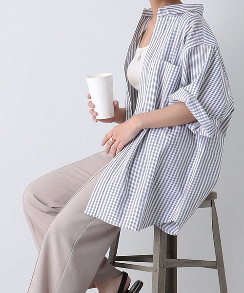 COLONY 2139(コロニートゥーワンスリーナイン)の「ジャガードストライプボタンダウン半袖シャツ(シャツ/ブラウス・メンズ・ホワイト/ネイビー/ブルー・MEDIUM/LARGE)」の1枚目の写真