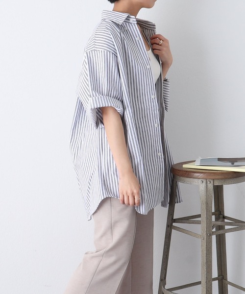 COLONY 2139(コロニートゥーワンスリーナイン)の「ジャガードストライプボタンダウン半袖シャツ(シャツ/ブラウス・メンズ・ホワイト/ネイビー/ブルー・MEDIUM/LARGE)」の9枚目の写真