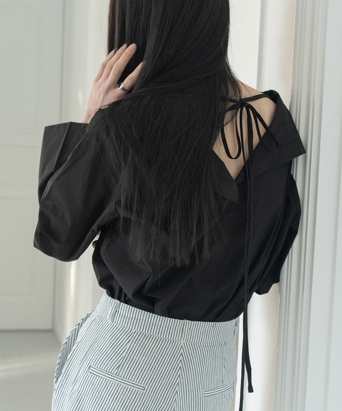 MUYMONA(ムイモナ)の「バックリボン Vネックブラウス mmw22s017【MUYMONA】【2022SS】(シャツ/ブラウス・レディース・オフホワイト/ブルー/ブラック・FREE)」の19枚目の写真