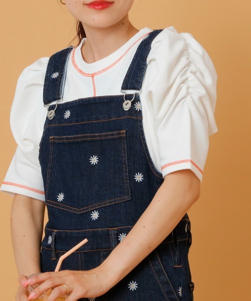 HELLO.SANFRANCISCO(ハローサンフランシスコ)の「【HELLO.SANFRANCISCO】配色ステッチパワショル裏毛プルオーバー(Tシャツ/カットソー・レディース・オレンジ/ホワイト/ブルー/ピンク・ONE SIZE)」の7枚目の写真