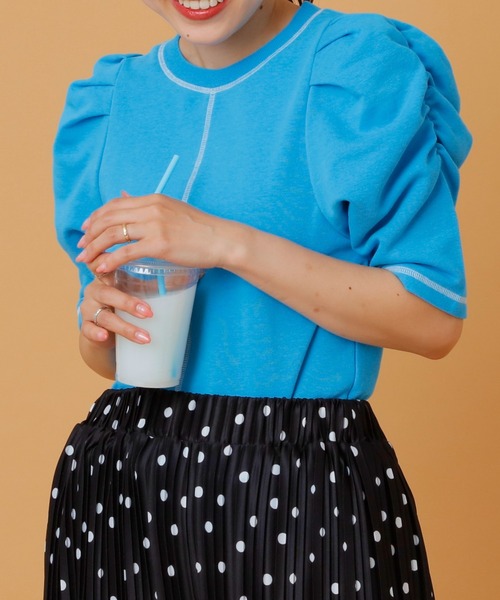 HELLO.SANFRANCISCO(ハローサンフランシスコ)の「【HELLO.SANFRANCISCO】配色ステッチパワショル裏毛プルオーバー(Tシャツ/カットソー・レディース・オレンジ/ホワイト/ブルー/ピンク・ONE SIZE)」の17枚目の写真