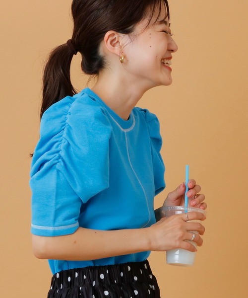 HELLO.SANFRANCISCO(ハローサンフランシスコ)の「【HELLO.SANFRANCISCO】配色ステッチパワショル裏毛プルオーバー(Tシャツ/カットソー・レディース・オレンジ/ホワイト/ブルー/ピンク・ONE SIZE)」の21枚目の写真