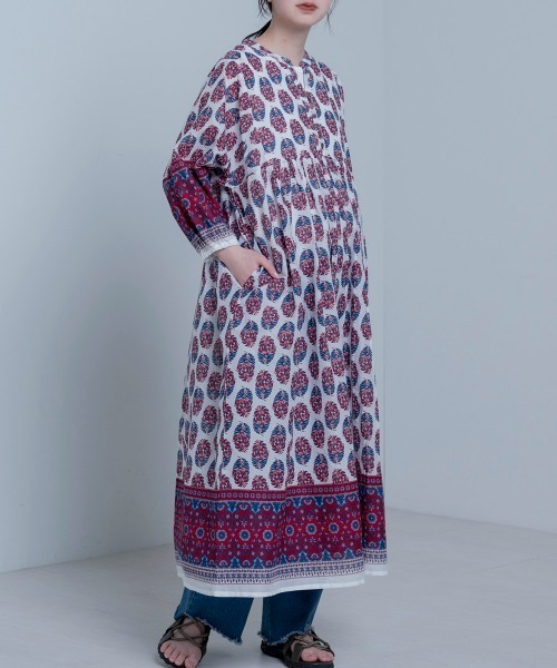 LUPILIEN（ルピリアン）の「Made in indiaダマスク柄プリント　ワンピース（ワンピース・レディース・ブラック/ネイビー/オフホワイト・FREE）」の11枚目の写真