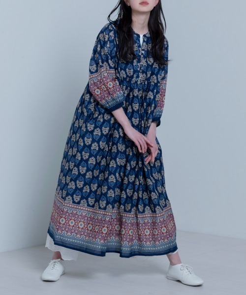 LUPILIEN（ルピリアン）の「Made in indiaダマスク柄プリント　ワンピース（ワンピース・レディース・ブラック/ネイビー/オフホワイト・FREE）」の15枚目の写真