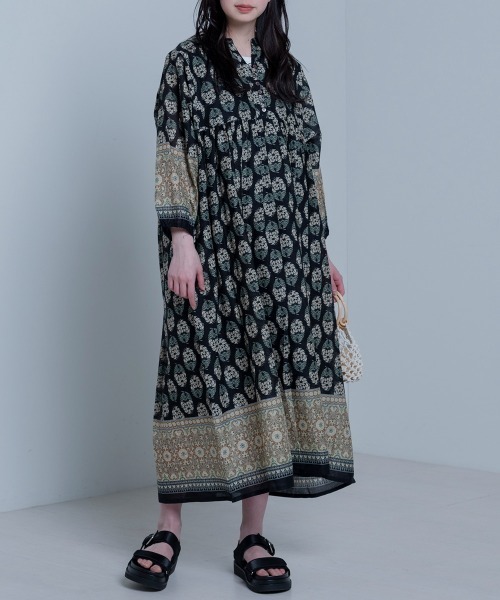 LUPILIEN（ルピリアン）の「Made in indiaダマスク柄プリント　ワンピース（ワンピース・レディース・ブラック/ネイビー/オフホワイト・FREE）」の18枚目の写真