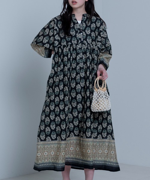 LUPILIEN（ルピリアン）の「Made in indiaダマスク柄プリント　ワンピース（ワンピース・レディース・ブラック/ネイビー/オフホワイト・FREE）」の19枚目の写真