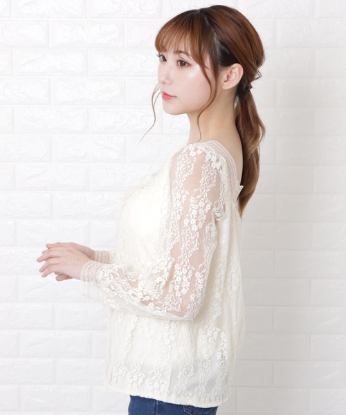 Lace Ladies（レースレディース）の「小花柄刺繍レースブラウス（Tシャツ/カットソー・レディース・アイボリー・M/L/XL/S）」の3枚目の写真