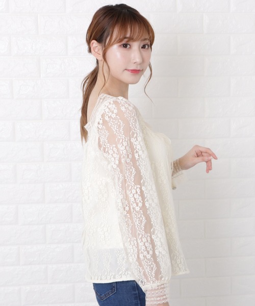 Lace Ladies（レースレディース）の「小花柄刺繍レースブラウス（Tシャツ/カットソー・レディース・アイボリー・M/L/XL/S）」の4枚目の写真