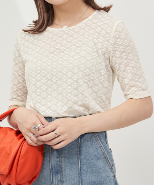 VANNIE U(ヴァニーユー)の「シアーフラワーT(Tシャツ/カットソー・レディース・アイボリー/ナチュラル・FREE)」の18枚目の写真