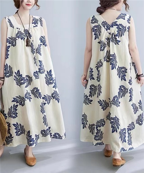 Dream garden(ドリームガーデン)の「総柄前後2wayマキシ丈ワンピース(ワンピース・レディース・ライトベージュ/イエロー/ネイビー・M/L/2XL/XL)」の15枚目の写真