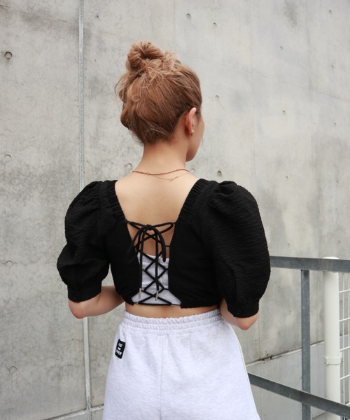 FIG&VIPER（フィグアンドバイパー）の「ボリュームスリーブレースアップTOP（Tシャツ/カットソー・レディース・イエロー/ブラック/ホワイト・FREE）」の10枚目の写真