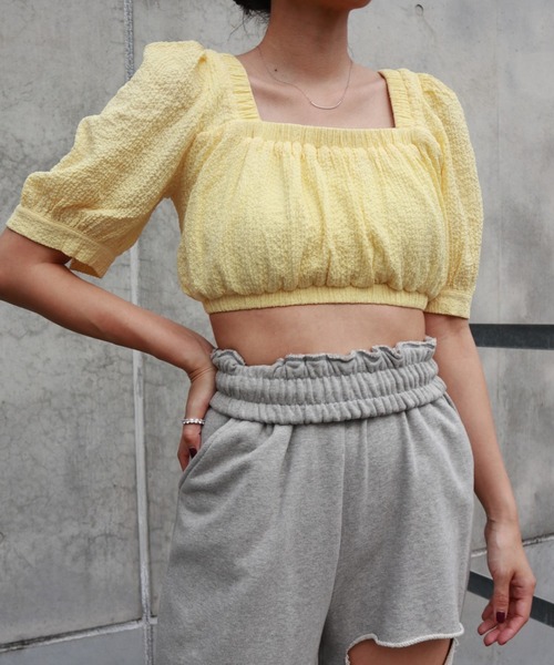 FIG&VIPER（フィグアンドバイパー）の「ボリュームスリーブレースアップTOP（Tシャツ/カットソー・レディース・イエロー/ブラック/ホワイト・FREE）」の17枚目の写真