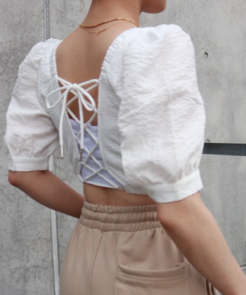 FIG&VIPER（フィグアンドバイパー）の「ボリュームスリーブレースアップTOP（Tシャツ/カットソー・レディース・イエロー/ブラック/ホワイト・FREE）」の18枚目の写真