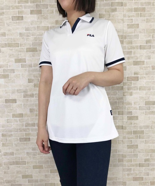 FILA(フィラ)の「ラインリブロングポロシャツ(ポロシャツ・レディース・オフホワイト/チャコール/ピンク/ネイビー・M/L/3L/LL)」の3枚目の写真
