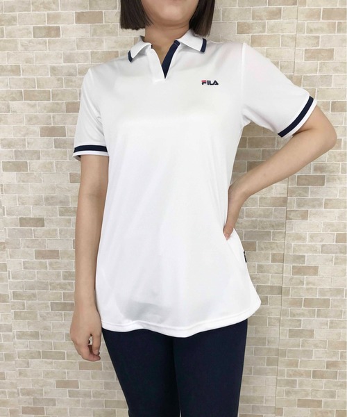 FILA(フィラ)の「ラインリブロングポロシャツ(ポロシャツ・レディース・オフホワイト/チャコール/ピンク/ネイビー・M/L/3L/LL)」の5枚目の写真