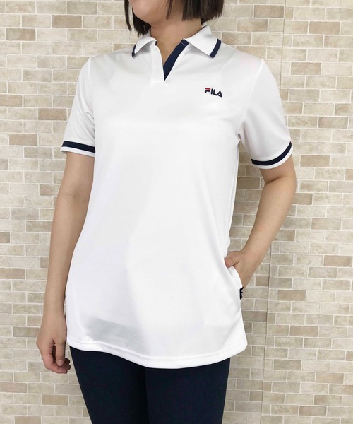 FILA(フィラ)の「ラインリブロングポロシャツ(ポロシャツ・レディース・オフホワイト/チャコール/ピンク/ネイビー・M/L/3L/LL)」の18枚目の写真