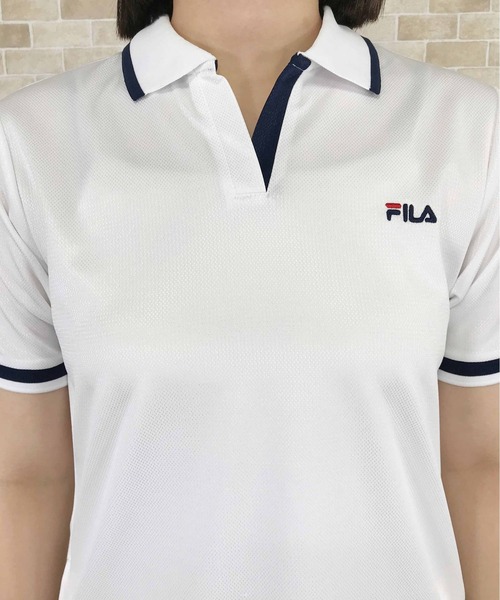 FILA(フィラ)の「ラインリブロングポロシャツ(ポロシャツ・レディース・オフホワイト/チャコール/ピンク/ネイビー・M/L/3L/LL)」の10枚目の写真