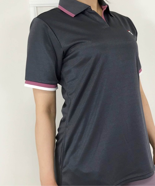 FILA(フィラ)の「ラインリブロングポロシャツ(ポロシャツ・レディース・オフホワイト/チャコール/ピンク/ネイビー・M/L/3L/LL)」の6枚目の写真
