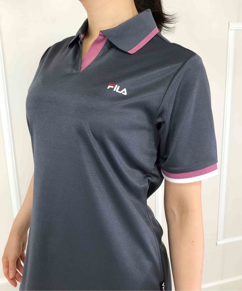 FILA(フィラ)の「ラインリブロングポロシャツ(ポロシャツ・レディース・オフホワイト/チャコール/ピンク/ネイビー・M/L/3L/LL)」の15枚目の写真
